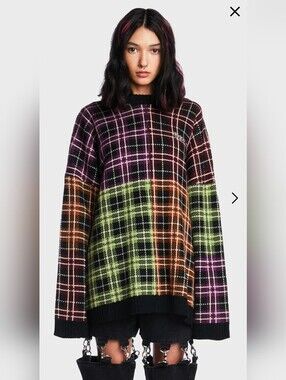 The Ragged Priest Anarchy Knit Plaid Sweater Women's/Unisex XS Oversized